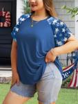 HDLTE Women's Crewneck Bell Sleeve Tops Tees Plus Size American Flag Shirt Casual Summer 4th of July T-Shirt(C-02_Red_Star,3X)