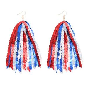 RareLove Fourth of July Accessories Lightweight Patriotic Earrings Red White and Blue Sequins Fun Dangle Tassel Earrings for Women Alloy Plated