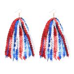 RareLove Fourth of July Accessories Lightweight Patriotic Earrings Red White and Blue Sequins Fun Dangle Tassel Earrings for Women Alloy Plated