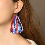RareLove Fourth of July Accessories Lightweight Patriotic Earrings Red White and Blue Sequins Fun Dangle Tassel Earrings for Women Alloy Plated