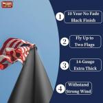 IIOPE 20FT Residential Flag Pole Kit,14-Gauge Aluminum,Thick Heavy Duty in Ground Flagpoles for Outside House with USA Flag, Black Topper Ball,Aluminum Clips (Black)