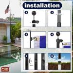 IIOPE 20FT Residential Flag Pole Kit,14-Gauge Aluminum,Thick Heavy Duty in Ground Flagpoles for Outside House with USA Flag, Black Topper Ball,Aluminum Clips (Black)