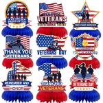VorkiVecki Thank You Veterans Decorations - Veterans Day Honeycomb Centerpieces 9 Pcs Patriotic Ornaments Supplies Deployment Table Decor Tabletop Decorations Vintage Double Sided Honeycombs for Party Military