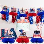 VorkiVecki Thank You Veterans Decorations - Veterans Day Honeycomb Centerpieces 9 Pcs Patriotic Ornaments Supplies Deployment Table Decor Tabletop Decorations Vintage Double Sided Honeycombs for Party Military