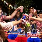 VorkiVecki Thank You Veterans Decorations - Veterans Day Honeycomb Centerpieces 9 Pcs Patriotic Ornaments Supplies Deployment Table Decor Tabletop Decorations Vintage Double Sided Honeycombs for Party Military