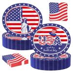 UODBUYO 100Pcs 4th of July Oval Paper Plates and Napkins,10" x 12" Large Disposable Independence Day Plates for July Fourth Patriotic Party
