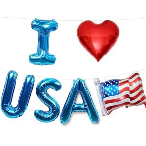 ZJJZOAA 6 Pcs 4th of July Balloons,16 Inch Patriotic Independence Day Foil Balloons,I Love USA Red White Blue Party Decorations, Letter American Flag Decor for Memorial Day Independence Day