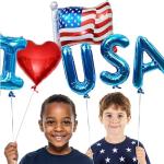 ZJJZOAA 6 Pcs 4th of July Balloons,16 Inch Patriotic Independence Day Foil Balloons,I Love USA Red White Blue Party Decorations, Letter American Flag Decor for Memorial Day Independence Day