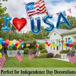 ZJJZOAA 6 Pcs 4th of July Balloons,16 Inch Patriotic Independence Day Foil Balloons,I Love USA Red White Blue Party Decorations, Letter American Flag Decor for Memorial Day Independence Day