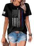 JDyymiys 4th of July Shirts Women American Flag Patriotic Shirts USA Star Stripes Graphic T Shirt Short Sleeve Summer Tees Black Large