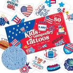 4th of July Temporary Tattoos for Kids – 50pcs Patriotic USA Tattoo Stickers for Independence Day, Pre-Cut, Hypoallergenic, Skin-Safe, Easy to Apply | Flags, Stars, Fireworks | Party Favors & Gifts
