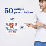 4th of July Temporary Tattoos for Kids – 50pcs Patriotic USA Tattoo Stickers for Independence Day, Pre-Cut, Hypoallergenic, Skin-Safe, Easy to Apply | Flags, Stars, Fireworks | Party Favors & Gifts