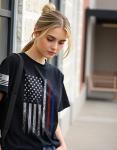 JDyymiys 4th of July Shirts Women American Flag Patriotic Shirts USA Star Stripes Graphic T Shirt Short Sleeve Summer Tees Black Large