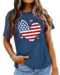 Women American Flag Heart Shirt 4th of July T-Shirt Patriotic Graphic Tees Shirts USA Flag Star Stripe Casual Tops