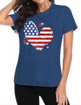 Women American Flag Heart Shirt 4th of July T-Shirt Patriotic Graphic Tees Shirts USA Flag Star Stripe Casual Tops
