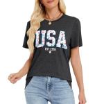 USA Shirt American Flag Shirt Women 4th of July T Shirt Patriotic Tee Casual Short Sleeve Tops Dark Gray-03, Large