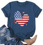 Women American Flag Heart Shirt 4th of July T-Shirt Patriotic Graphic Tees Shirts USA Flag Star Stripe Casual Tops