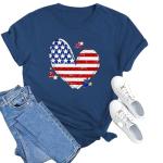 Women American Flag Heart Shirt 4th of July T-Shirt Patriotic Graphic Tees Shirts USA Flag Star Stripe Casual Tops