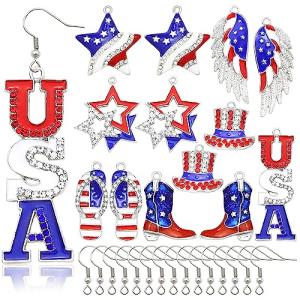QuneusHot 30 Piece American Flag Enamel Charms 4th of July Independence Patriotic Dangle Pendant Decor for DIY Earrings Bracelets Jewelry Making Silvery