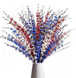Red White and Blue Flowers Artificial Flowers, Patriotic Artificial Flower Picks, 29.5 inches Artificial Jasmine Flower for Independence Day Decorations Memorial Day Decor (10, Red, White, Blue)