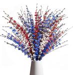 Red White and Blue Flowers Artificial Flowers, Patriotic Artificial Flower Picks, 29.5 inches Artificial Jasmine Flower for Independence Day Decorations Memorial Day Decor (10, Red, White, Blue)