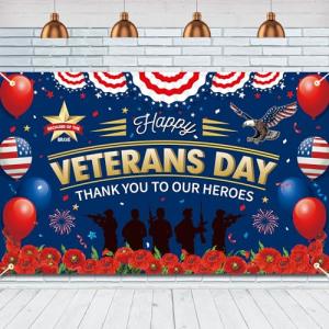 Happy Veterans Day Thank You to Our Heroes Backdrop Large Size Thank You Veterans Banner America Patriotic Party Decorations Honoring All Who Served Home Decorations