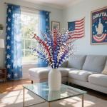 Red White and Blue Flowers Artificial Flowers, Patriotic Artificial Flower Picks, 29.5 inches Artificial Jasmine Flower for Independence Day Decorations Memorial Day Decor (10, Red, White, Blue)