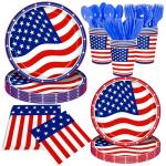 140Pcs 4th of July Party Supplies Tableware Set Independence Day Plates and Napkins for American Memorial Day Decorations Stars and Stripes Patriotic Decorations Paper Plates, Serves 20