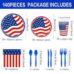140Pcs 4th of July Party Supplies Tableware Set Independence Day Plates and Napkins for American Memorial Day Decorations Stars and Stripes Patriotic Decorations Paper Plates, Serves 20