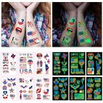 Awinmay 80PCS Luminous 4th of July Temporary Tattoos, American Flag Red White and Blue Decor, Fourth of July, USA Party Favors, Memorial Day, Independence Day,Labor Day Decorations Glow Party Supplies