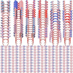 CraftyDream 200 Pcs 4th of July Patriotic Party Favor Include 100 Plastic American Flag Shutter Glasses 100 Patriotic Headbands for Independence Day Veterans Day Reunion Red White Blue Party Supplies