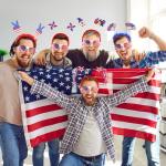 CraftyDream 200 Pcs 4th of July Patriotic Party Favor Include 100 Plastic American Flag Shutter Glasses 100 Patriotic Headbands for Independence Day Veterans Day Reunion Red White Blue Party Supplies