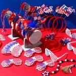 CraftyDream 200 Pcs 4th of July Patriotic Party Favor Include 100 Plastic American Flag Shutter Glasses 100 Patriotic Headbands for Independence Day Veterans Day Reunion Red White Blue Party Supplies