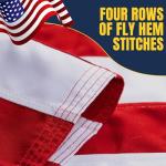 Cotton American Flag 3x5ft Ultra Durable for Outside, TearProof Fabric, Embroidered Stars, Brass Grommets, Perfect for Outdoor US Flag, Show Your Patriotism with Long-Lasting Quality