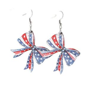 American Flag Dangle Earrings Patriotic 4th of July Earring for Women Red White Blue Bow Independence Day Memorial Day Holiday Party Accessories Gifts-A