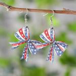 American Flag Dangle Earrings Patriotic 4th of July Earring for Women Red White Blue Bow Independence Day Memorial Day Holiday Party Accessories Gifts-A