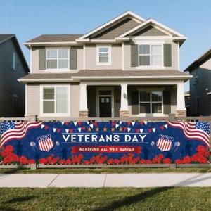 Thank You Veterans Banner,Veterans Day Decorations Outdoor,American Flag Veterans Day Banners Patriotic Party Decoration and Supplies for Home House Yard Garden (Blue 1)