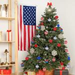 28CT Patriotic Christmas Independence Day Hanging Decor,Red White Blue Christmas Ornaments Shatterproof Hanging Balls Stars Decorates,4th of July Christmas Tree Decor for Indoor Outdoor Holiday Party