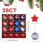 28CT Patriotic Christmas Independence Day Hanging Decor,Red White Blue Christmas Ornaments Shatterproof Hanging Balls Stars Decorates,4th of July Christmas Tree Decor for Indoor Outdoor Holiday Party