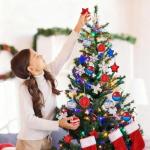 28CT Patriotic Christmas Independence Day Hanging Decor,Red White Blue Christmas Ornaments Shatterproof Hanging Balls Stars Decorates,4th of July Christmas Tree Decor for Indoor Outdoor Holiday Party