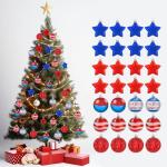 28CT Patriotic Christmas Independence Day Hanging Decor,Red White Blue Christmas Ornaments Shatterproof Hanging Balls Stars Decorates,4th of July Christmas Tree Decor for Indoor Outdoor Holiday Party