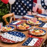 96 Pieces Patriotic Plates and Napkins 4th of July Tableware Set, Red White Blue Stripes with Stars Disposable Paper Plates, Napkins, Forks for Independence Day Memorial Day Party Supplies- Serves 24