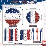 96 Pieces Patriotic Plates and Napkins 4th of July Tableware Set, Red White Blue Stripes with Stars Disposable Paper Plates, Napkins, Forks for Independence Day Memorial Day Party Supplies- Serves 24
