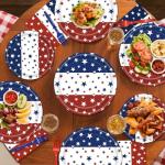 96 Pieces Patriotic Plates and Napkins 4th of July Tableware Set, Red White Blue Stripes with Stars Disposable Paper Plates, Napkins, Forks for Independence Day Memorial Day Party Supplies- Serves 24