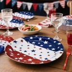 96 Pieces Patriotic Plates and Napkins 4th of July Tableware Set, Red White Blue Stripes with Stars Disposable Paper Plates, Napkins, Forks for Independence Day Memorial Day Party Supplies- Serves 24