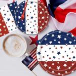96 Pieces Patriotic Plates and Napkins 4th of July Tableware Set, Red White Blue Stripes with Stars Disposable Paper Plates, Napkins, Forks for Independence Day Memorial Day Party Supplies- Serves 24
