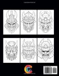 Japanese Samurai Mask Coloring Book: Unique Japan Ninja & Samurai Warrior Menpo Masks Large Print Illustrations in Coloring Pages with Tattoo Anime Style For Adults Relaxation and Anxiety Relief