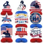 LOONELO Veterans Day Honeycomb Centerpieces, 9 PCS 3D Happy Verterans Day Table Toppers, Patriotic Red White Blue Table Decorations for Thank You Veterans, American National Holiday Home Party