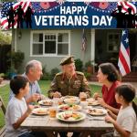 Happy Veterans Day Banner 120 x 20 inch Independence Day Memorial Day Backdrop Flag Banner Thank You Veterans Outdoor Decorations for Home Party