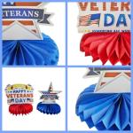 LOONELO Veterans Day Honeycomb Centerpieces, 9 PCS 3D Happy Verterans Day Table Toppers, Patriotic Red White Blue Table Decorations for Thank You Veterans, American National Holiday Home Party